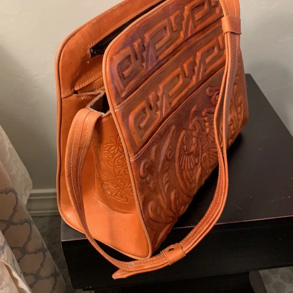 Leather Handbag Vintage Tooled Leather